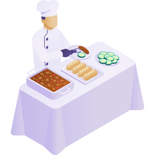 Ilustration d'un traiteur derrière une table