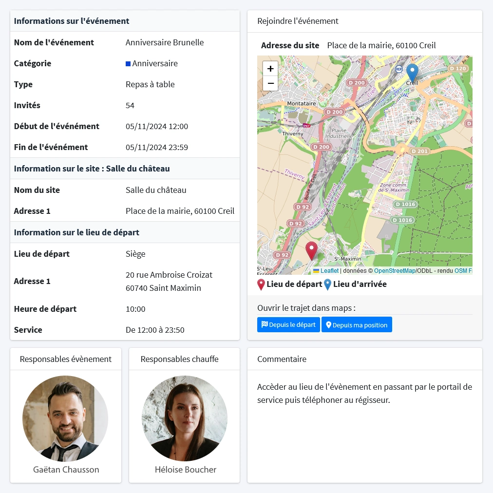 Assignation d'un employé sur un évènement
